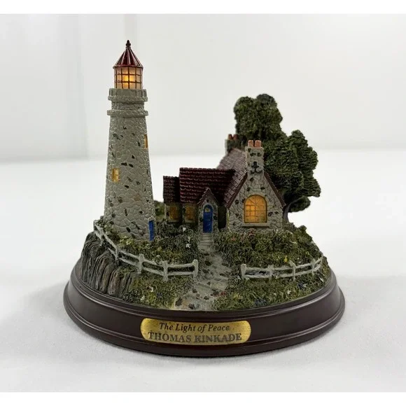 1999 Thomas Kinkade Seaside Memories Lighted Lighthouse The Light Of Peace COA - Picture 2 of 12